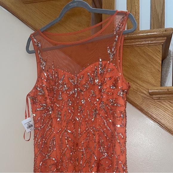 Women’s Formal Dress Size 12 MARINA Orange Beaded Midi Cocktail Party Gown NEW - Picture 5 of 13